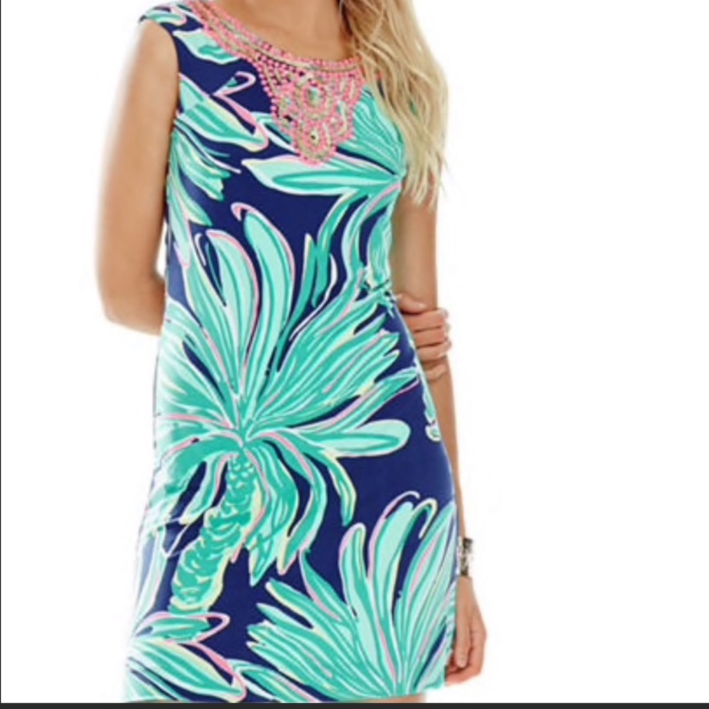 Lilly Pulitzer Navy, Aqua & Pink Palm-Print Sheath Dress